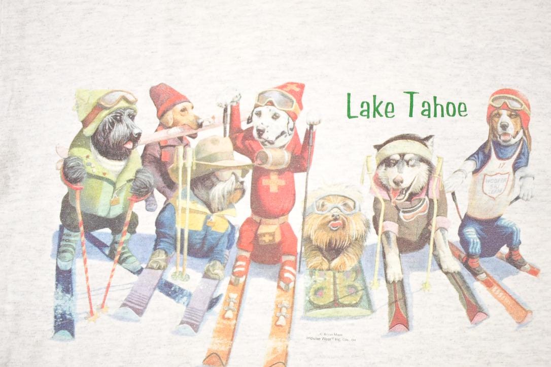 Vintage 1990s Robert Allen Lake Tahoe Ski Pups Souvenir Travel T-Shirt Men's M