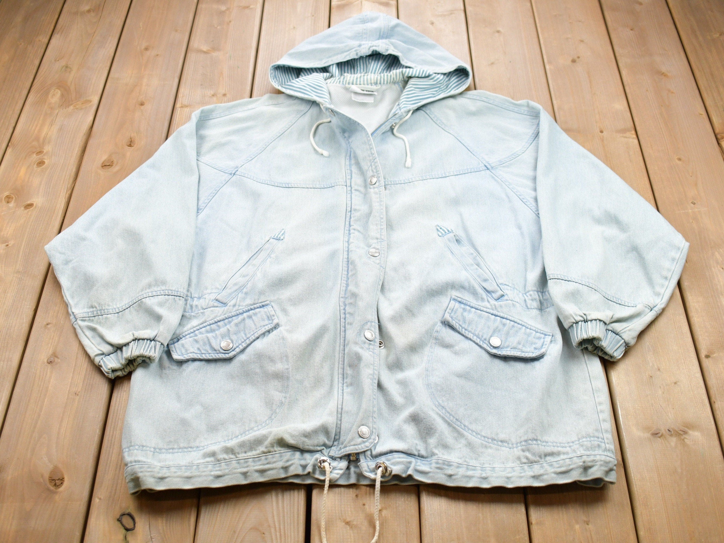 Vintage 1990s OutBrook Striped Denim Hooded Jacket
