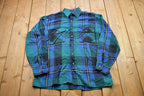 Vintage 1990s Blue And Green Plaid Flannel Button Up Shirt