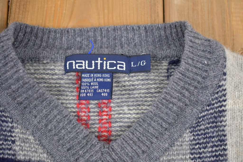 Vintage 1980s Nautica Plaid Knitted Sweater