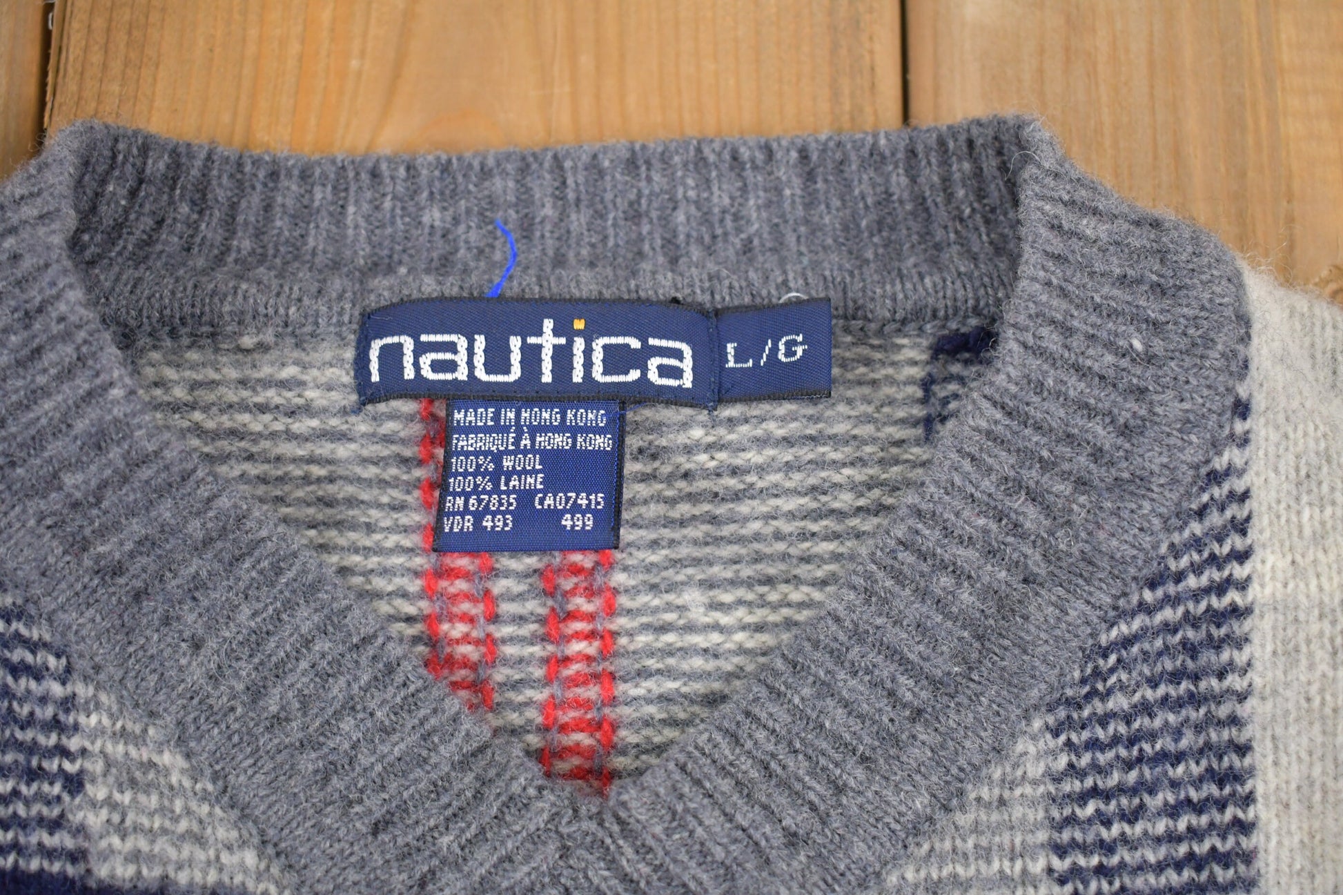Vintage 1980s Nautica Plaid Knitted Sweater / Vintage 80s V-Neck / Pattern Sweater / Outdoor / Hand Knit / Pullover Sweatshirt