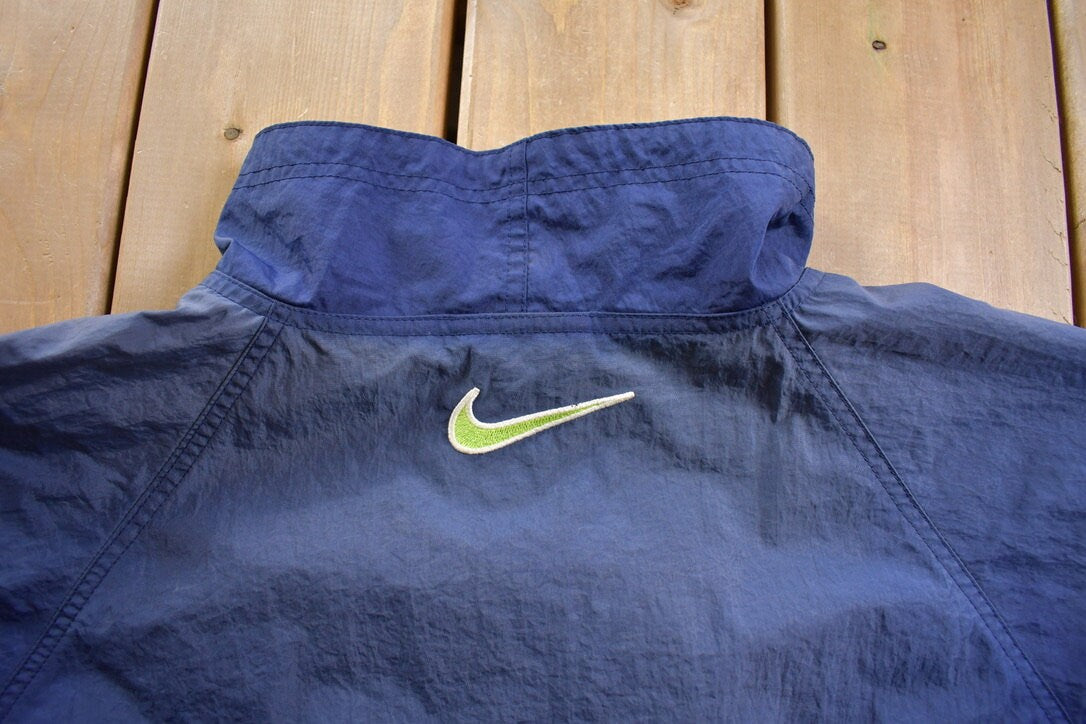 Vintage 1990s Nike Embroidered Mid Swoosh White Tag Windbreaker Jacket Athletic Spring Summer Sportswear