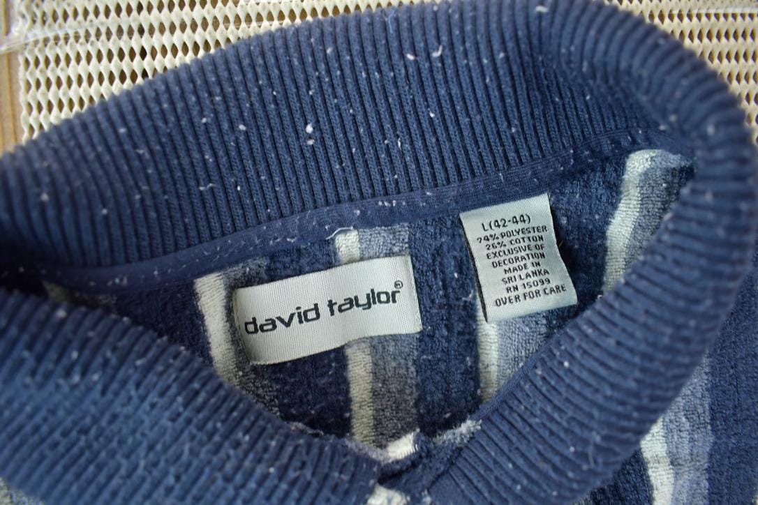 Vintage 1990s David Taylor Striped Knit Quarter Button Collared Sweater