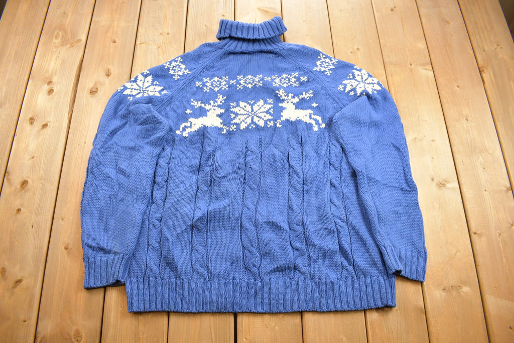 Vintage 1990s Lands End Winter Theme Turtleneck Sweater