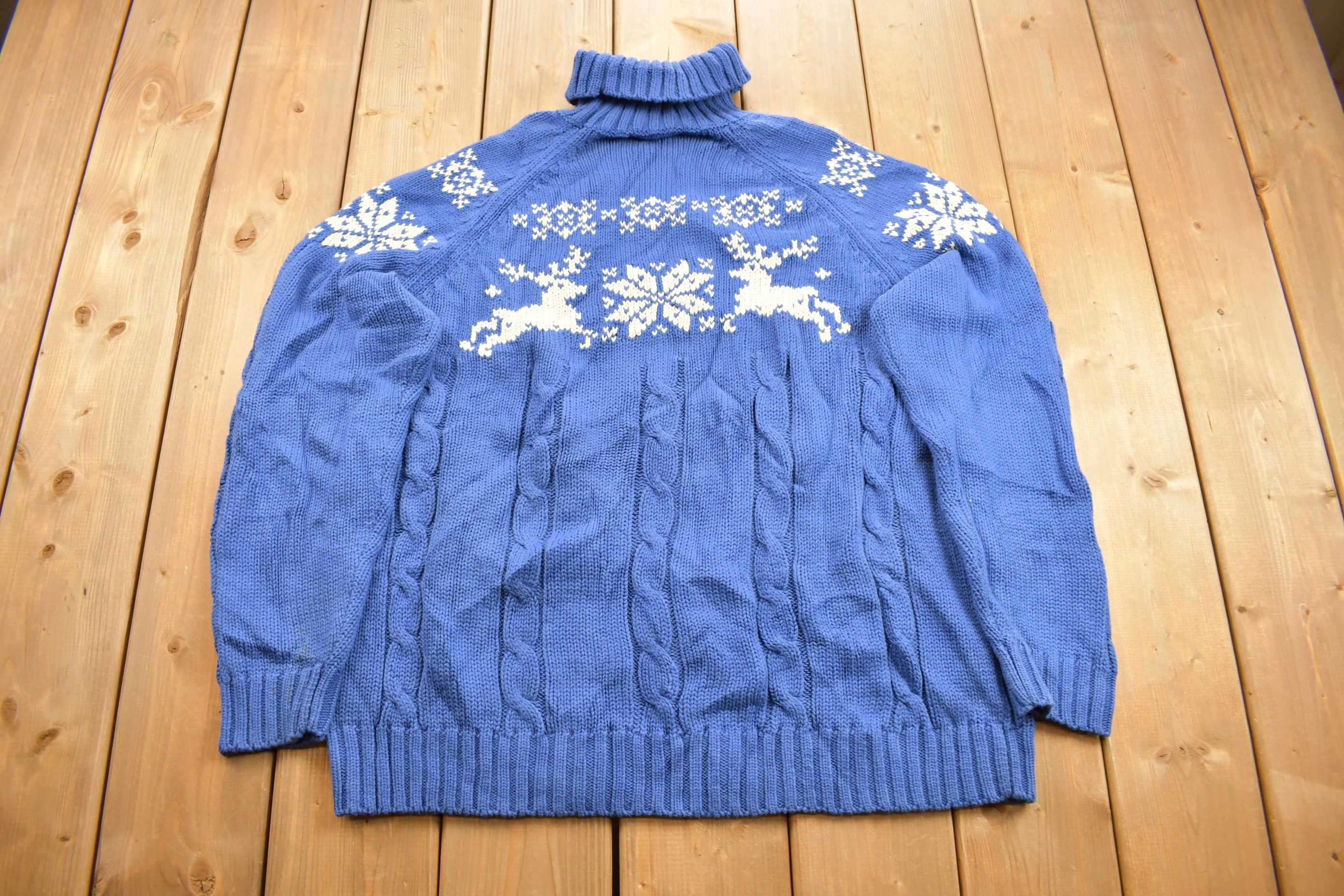 Vintage 1990s Lands End Winter Theme Turtleneck Sweater
