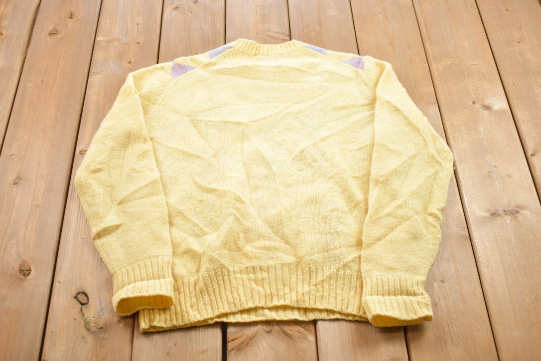 Vintage 1990s Knitted Easter Argyle Crewneck Sweater /