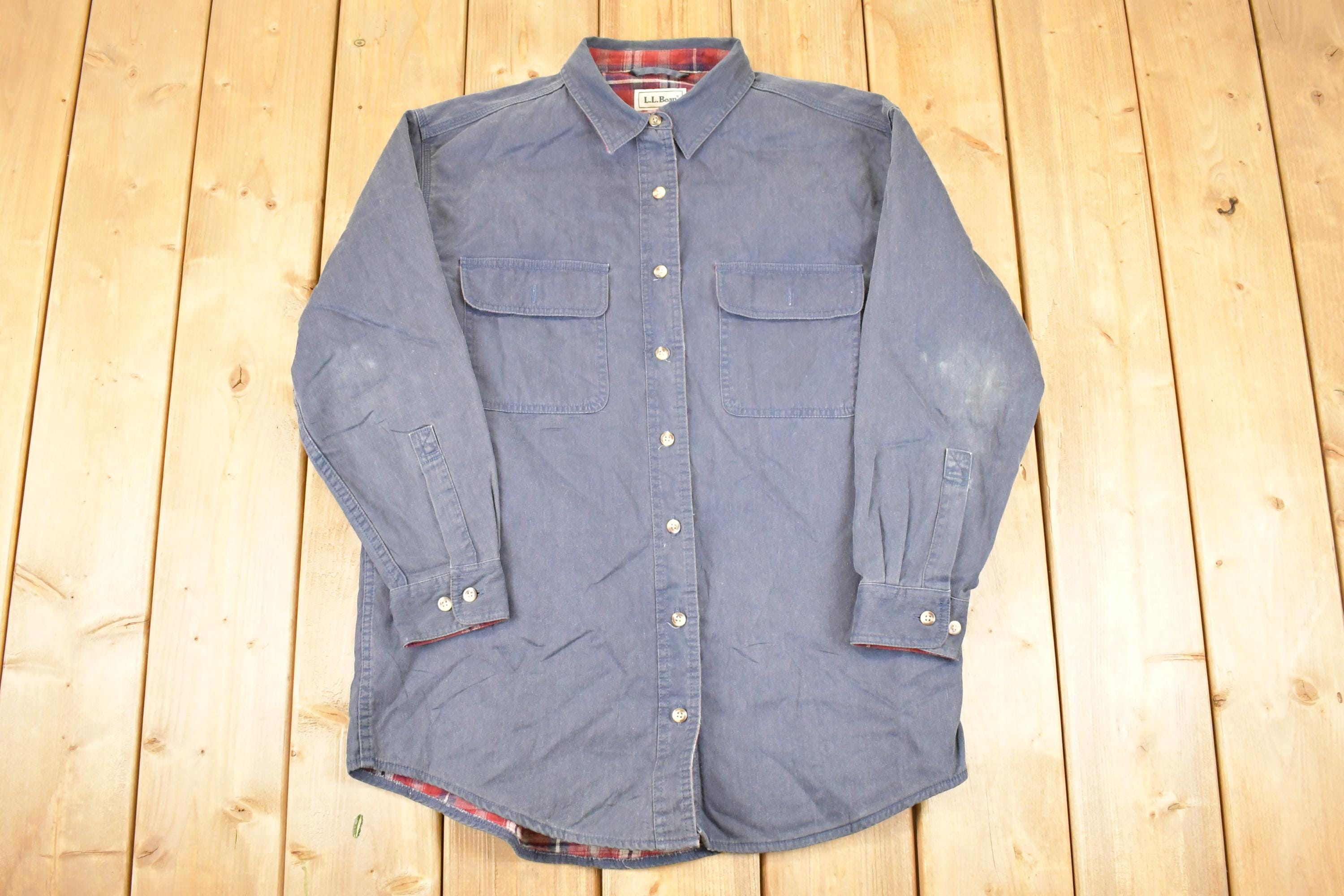 Vintage 1990s LL Bean Plaid Lined Denim Button Up Shirt Women's L