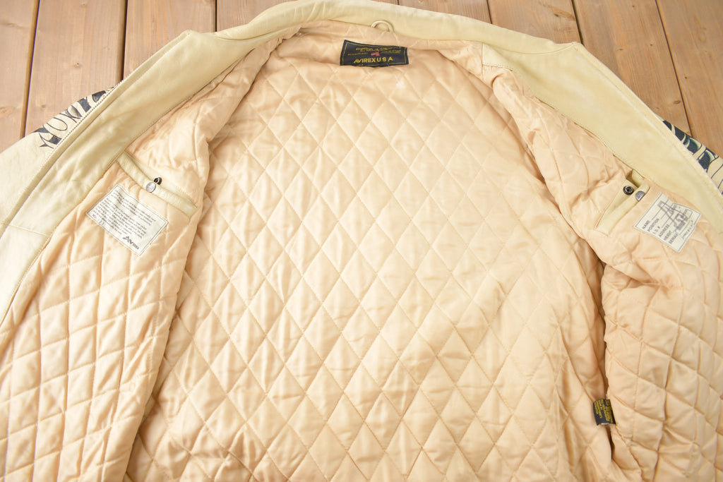 Vintage 1990s Avirex USA Japanese Dragons Graphic Leather Jacket Size 3XL