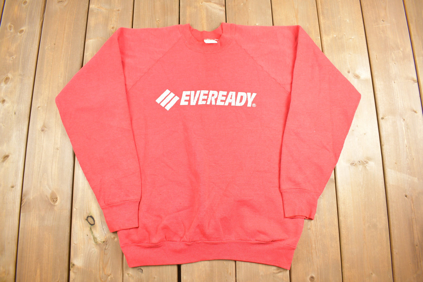 Vintage 1980s Eveready Raglan Graphic Crewneck Sweatshirt / 80s Crewneck / Made In USA / Streetwear / 80s Fruit of The Loom / Red Crewneck