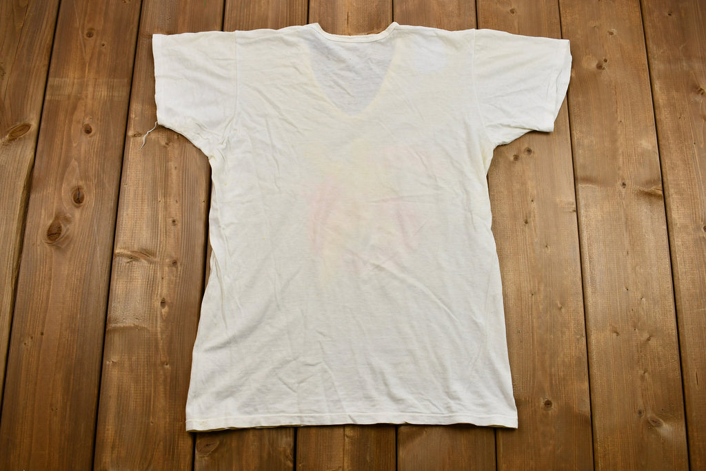 Vintage 1974 Naturally Distressed Bruce Lee Iron-On Graphic V-Neck T-Shirt