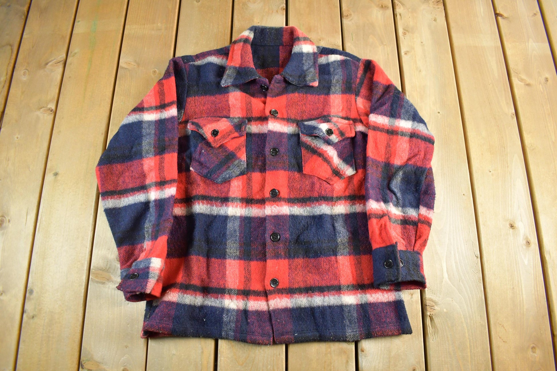 Vintage 1970s Wool Flannel Shirt Jacket Men's M-L