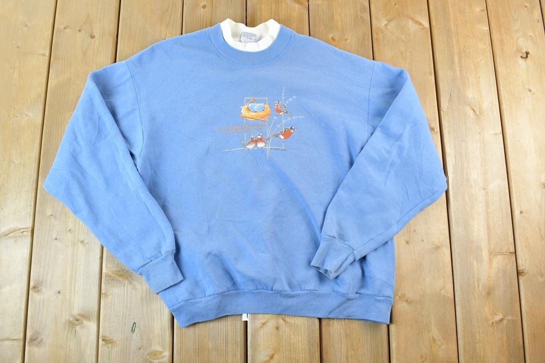 Vintage 1990s Gopher Sport Robin Bird Outdoorsman Double Collar Crewneck Sweatshirt