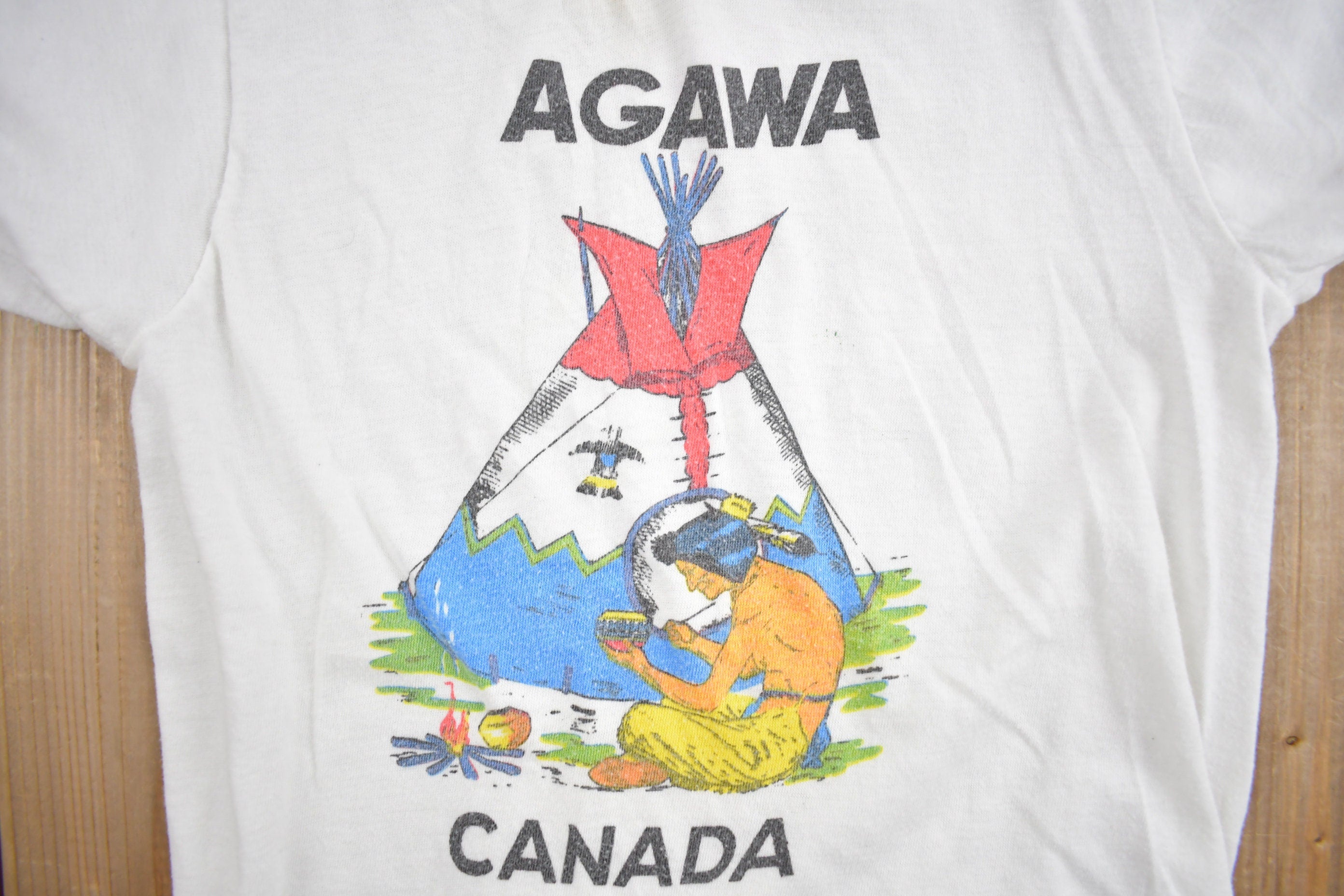 Vintage 1980s Agawa Canada Graphic Ringer T Shirt