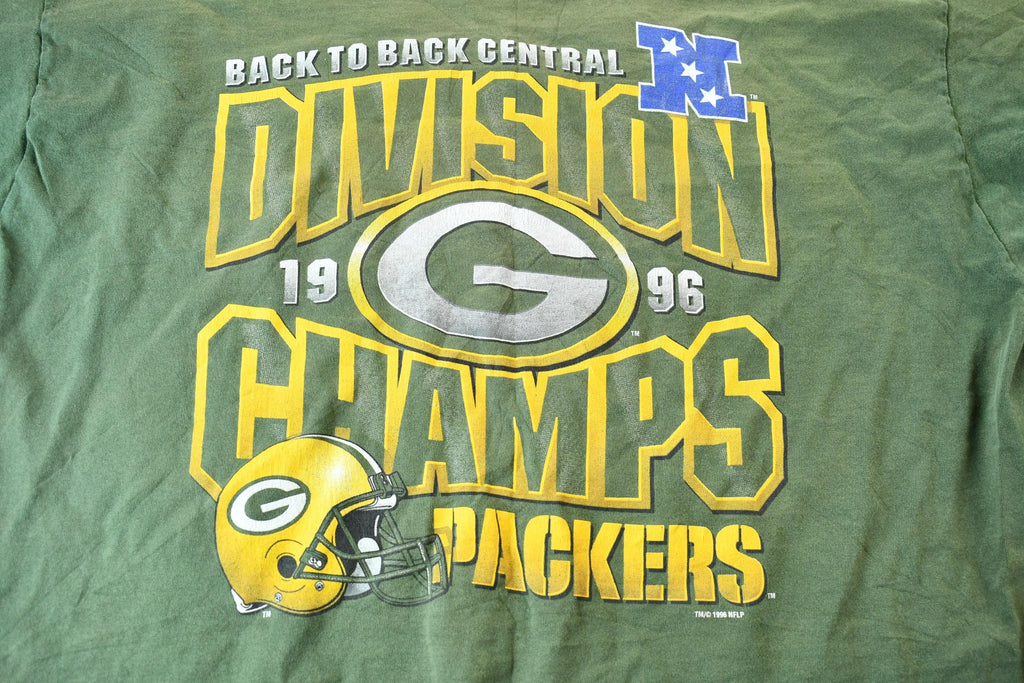 Vintage 1996 Green Bay Packers Back-To-Back NFC Central Division Champions Single Stitch NFL Football Graphic T-Shirt