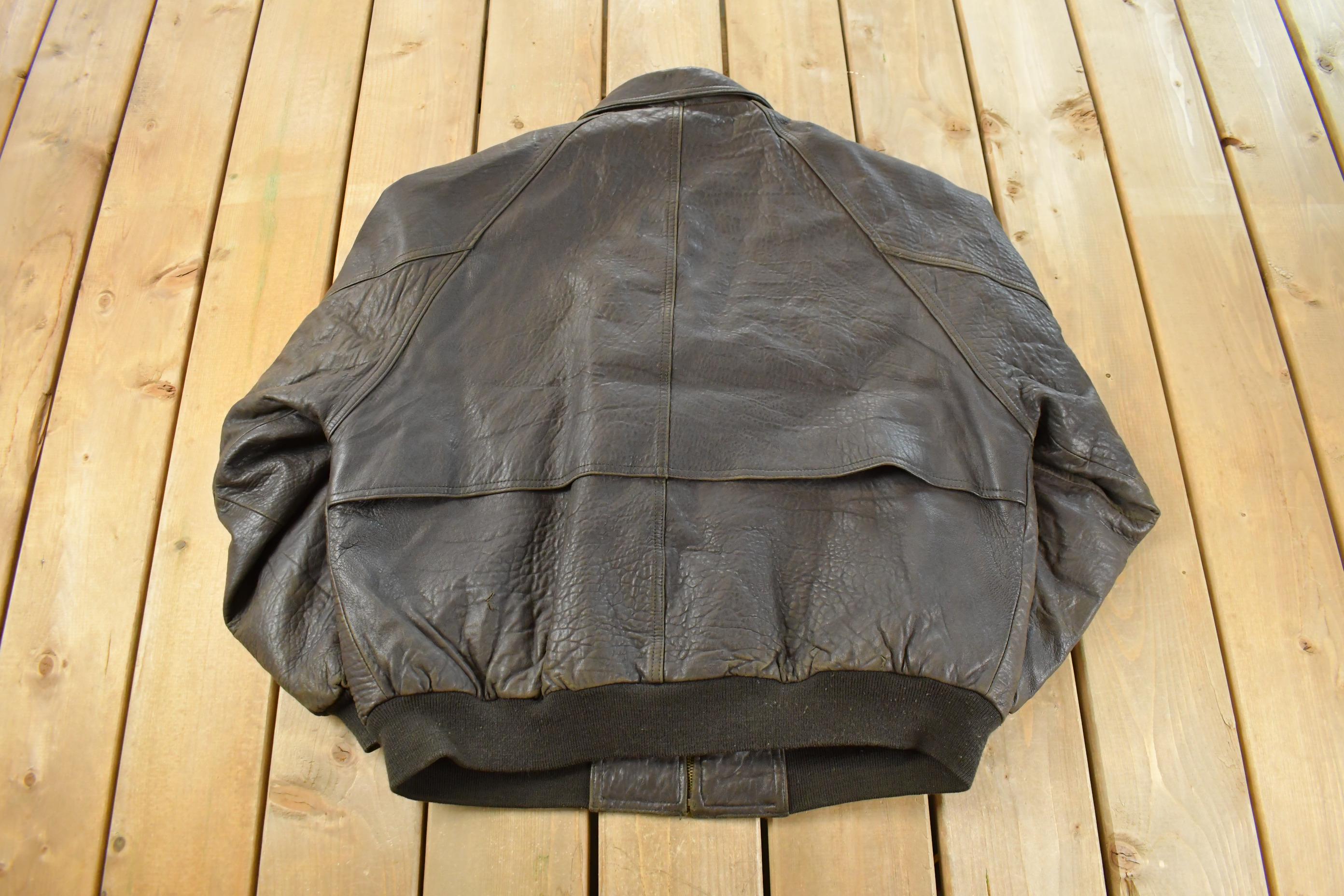 Vintage 1990s South Wind Leather Bomber Flight Jacket Men's XL