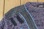 Vintage 1990s Street Scenes Knit Leather Patch Crewneck Sweater