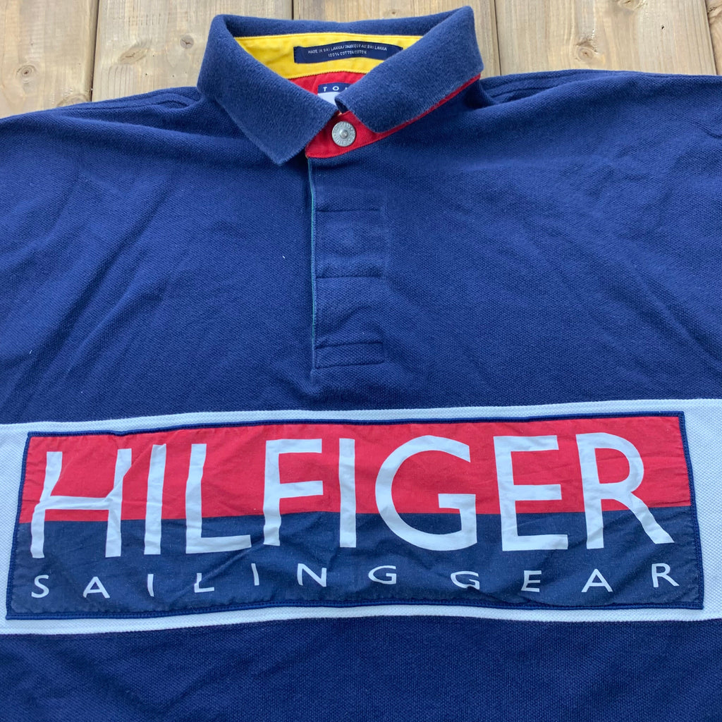 Vintage 1990s Tommy Sailing Gear Graphic Polo T-Shirt