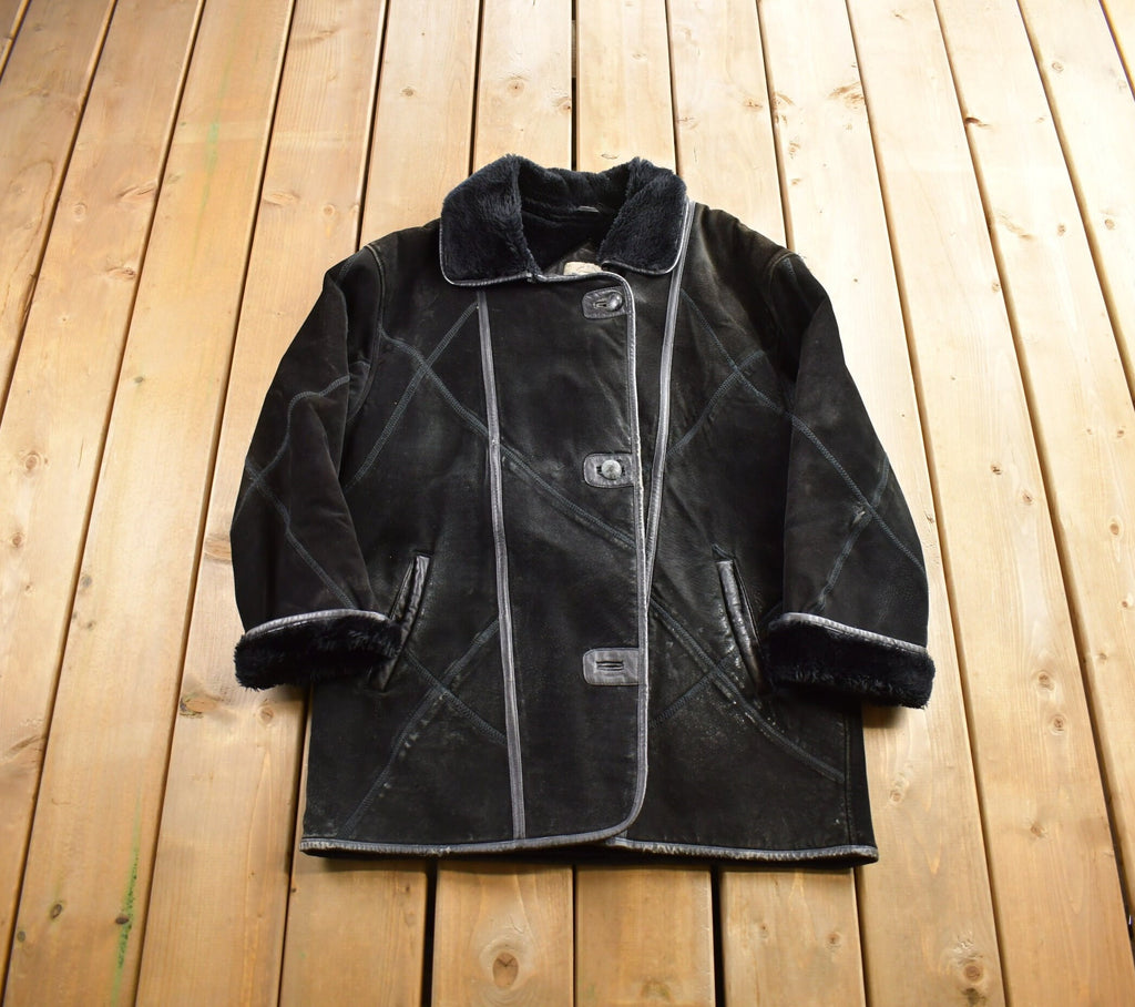 Vintage 1980s Sequence Authentic Black Shearling Fur Jacket