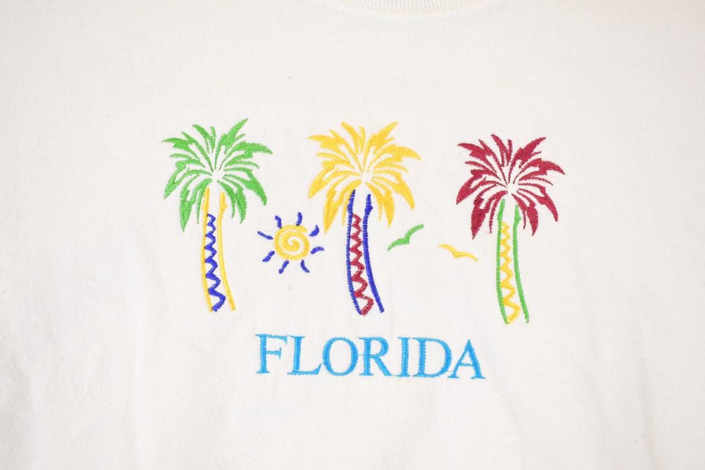 Vintage 1990s Florida Embroidered Palms Crewneck Sweatshirt Men's L