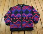 Vintage 1980s Express Knitted Abstract Cardigan Sweater Jacket