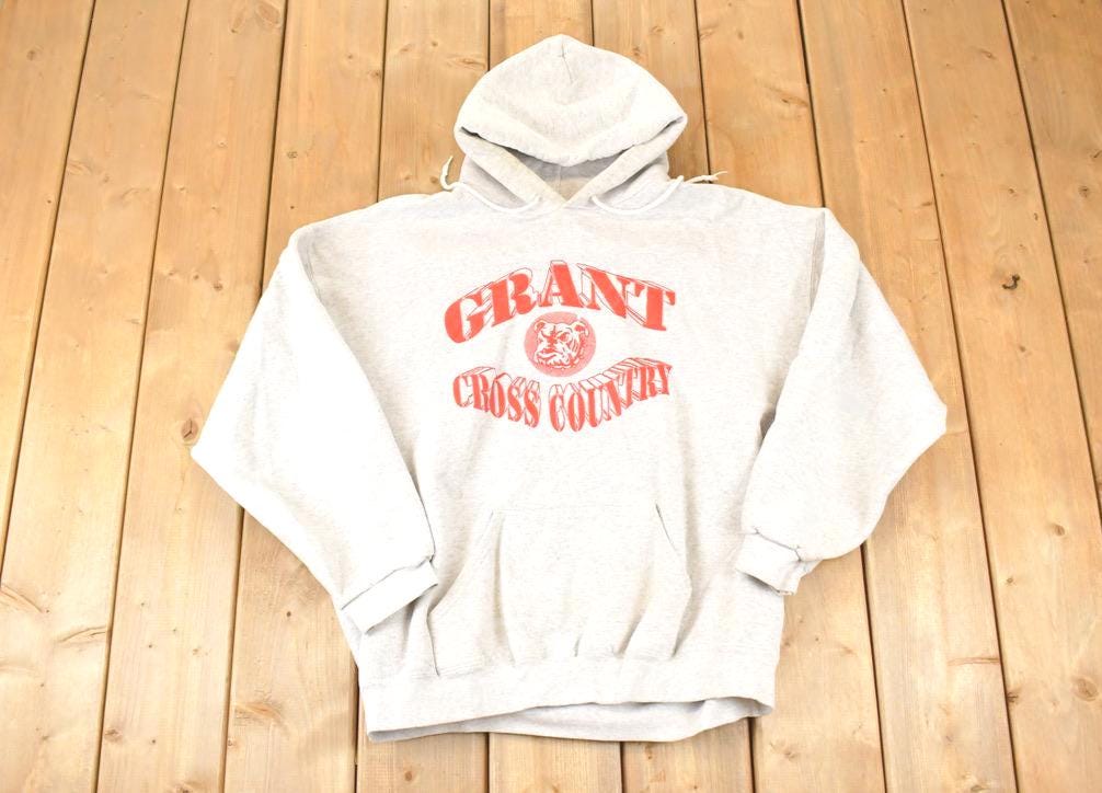 Vintage 1990s Grant Cross Country Graphic Print Heavyweight Hoodie Sweatshirt Men's L