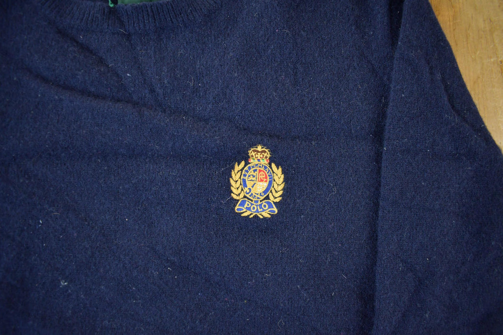 Vintage 1990s Polo By Ralph Lauren Lambswool Knit V Neck Sweater Youth XL