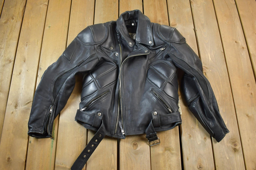 Vintage 1990s Teknic Heavy Padded Leather Biker Motorcycle Jacket