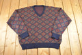Vintage 1990s Knit V Neck Sweater Men's L / 90's Abstract Pattern 3D Knitted Sweatshirt
