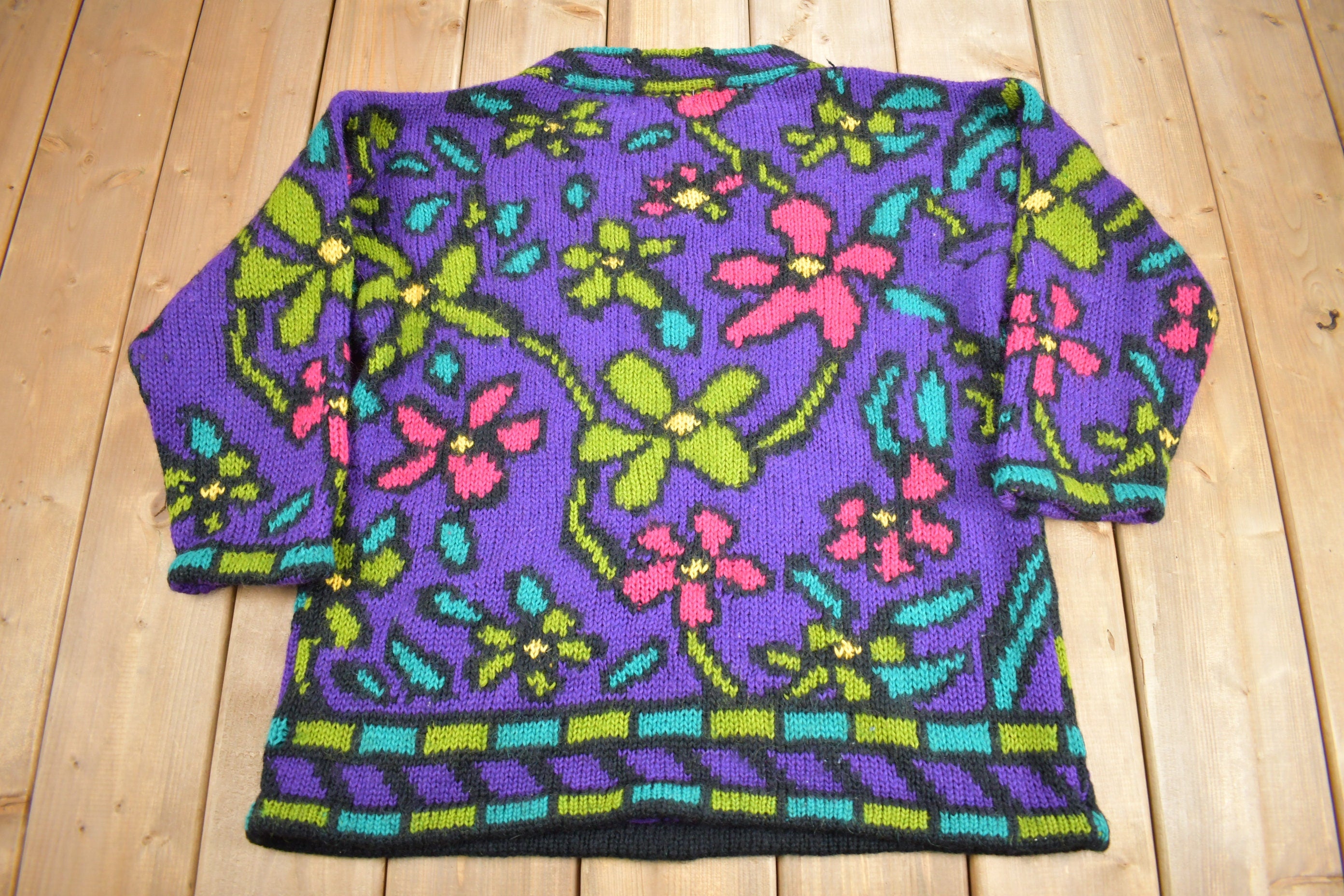 Vintage 1990s Variations Floral Knit Mock Neck Sweater