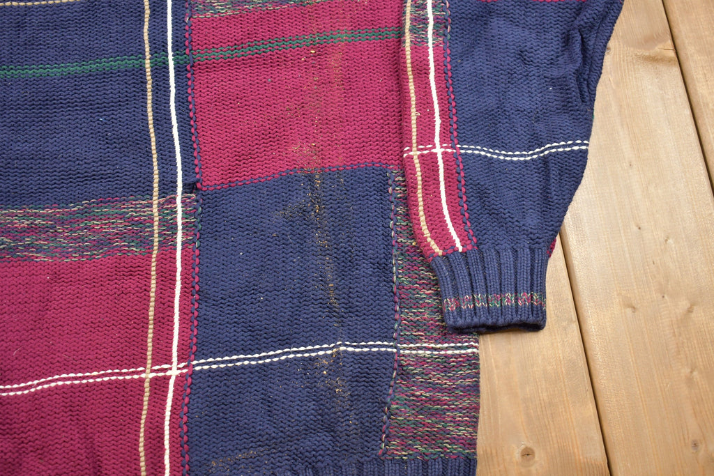 Vintage 1990s Embassy Row Plaid Knitted Sweater  Vintage 90s Crewneck  Pattern Sweater  Outdoor  Hand Knit  Pullover Sweatshirt