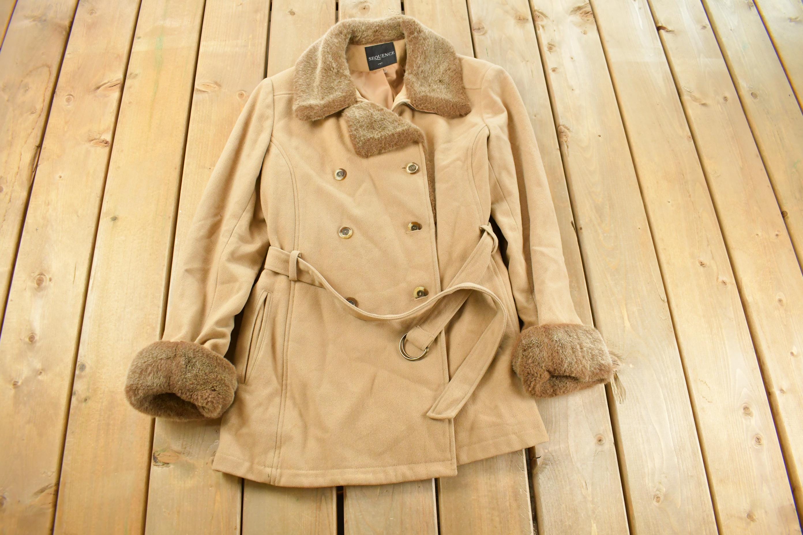 Vintage 1990s Sequence Faux Shearling Coat Women's Medium