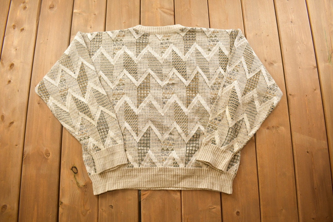 Vintage 1990s TSA USA Knitted Crewneck Sweater  Vintage 90s Crewneck  All Over Pattern  Colorful  Sweatshirt  Abstract Pattern