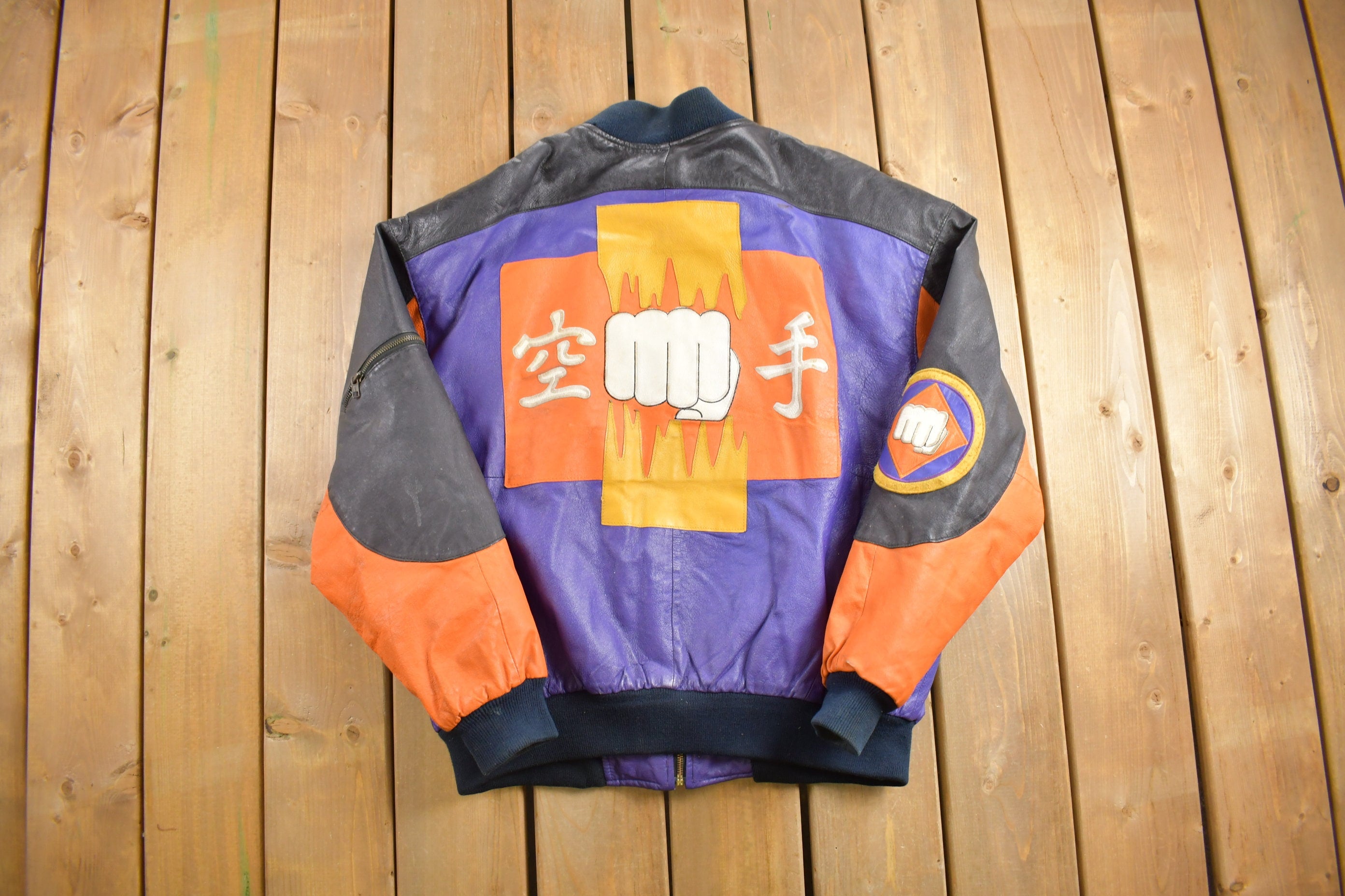 Vintage 1990s Micheal Hoban Martial Arts Patchwork Leather Jacket