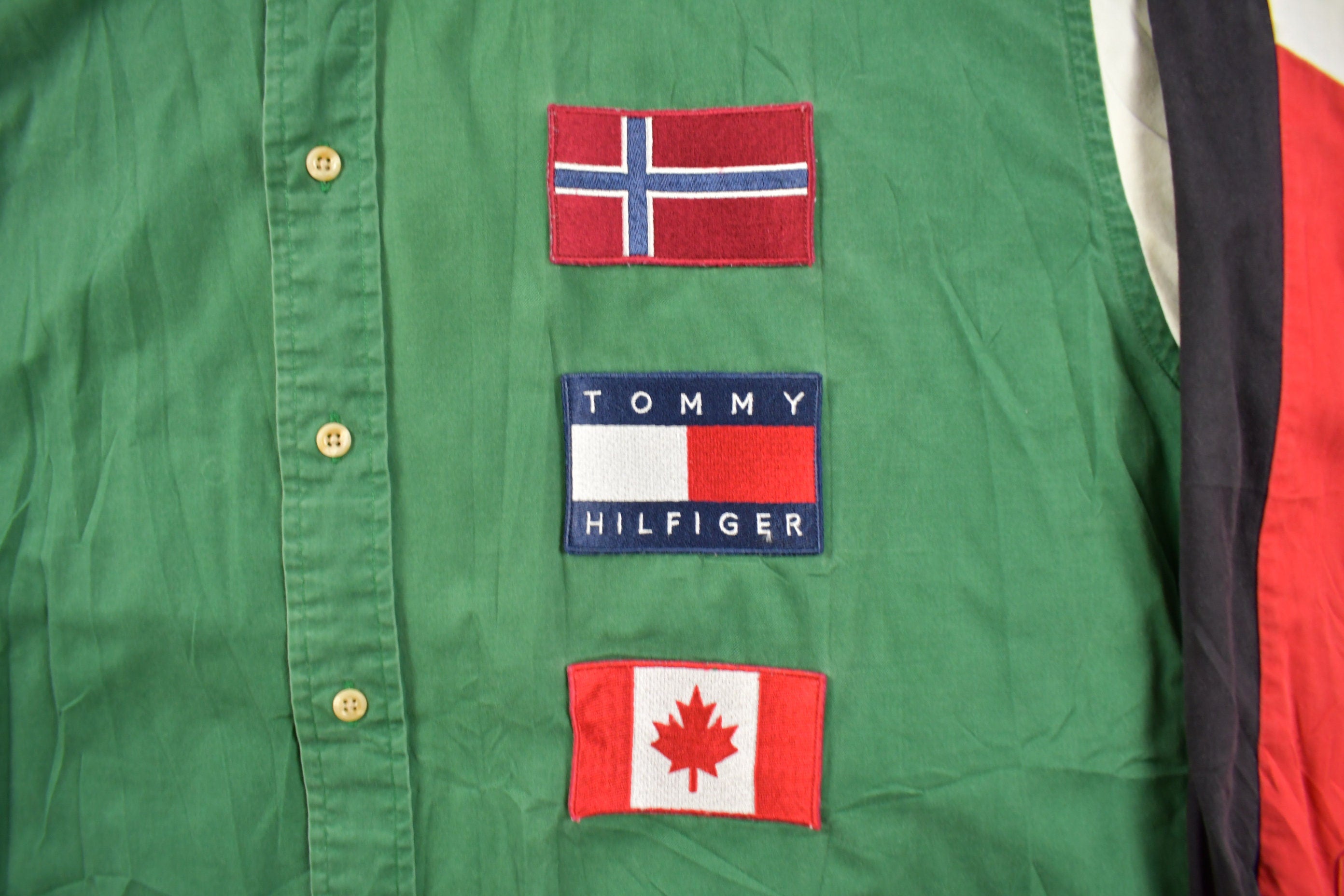 Vintage 1990s Tommy Hilfiger Embroidered Flag Patches Button Up Shirt