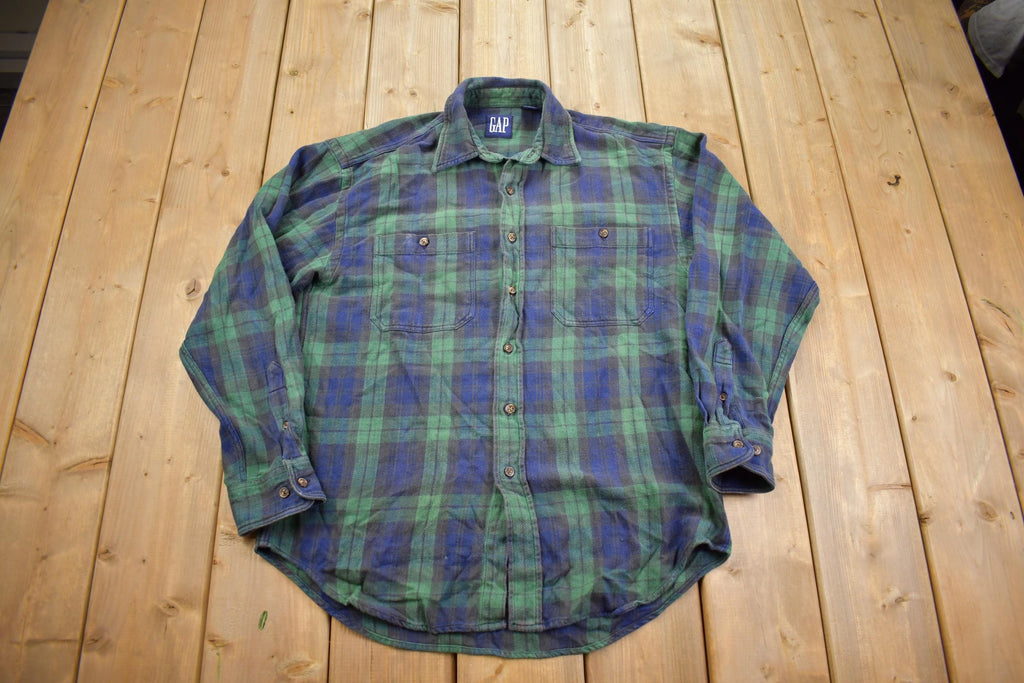 Vintage 1990s GAP Plaid Flannel Button Up Shirt - Medium