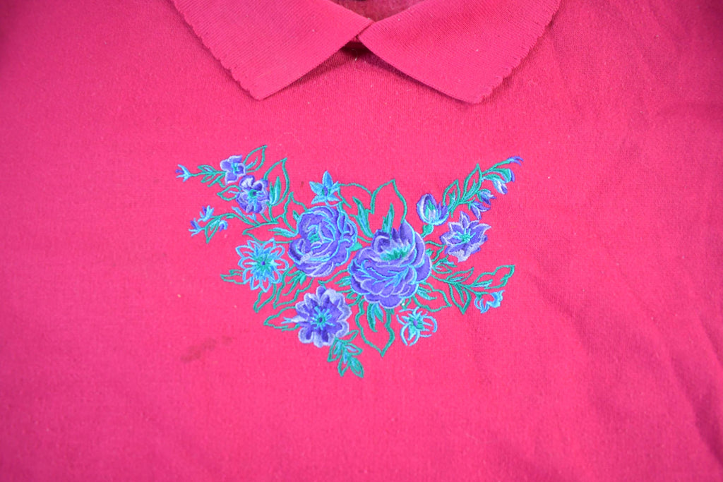 Vintage 1990s Floral Collared Sweater Women's 1X