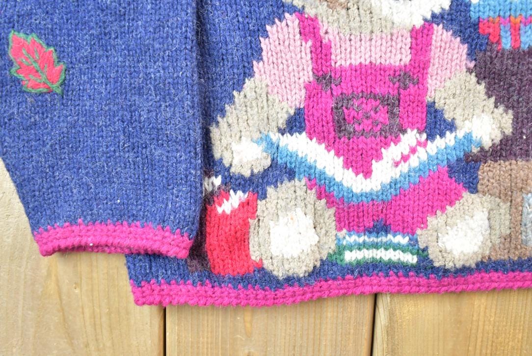 Vintage 1990s Woolrich Teddy Bear Hand-framed 100% Wool Knit Sweater