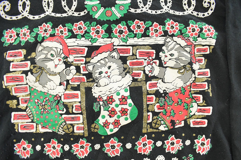 Vintage 1990s Cute Kitty Christmas Crewneck Sweatshirt Women's L