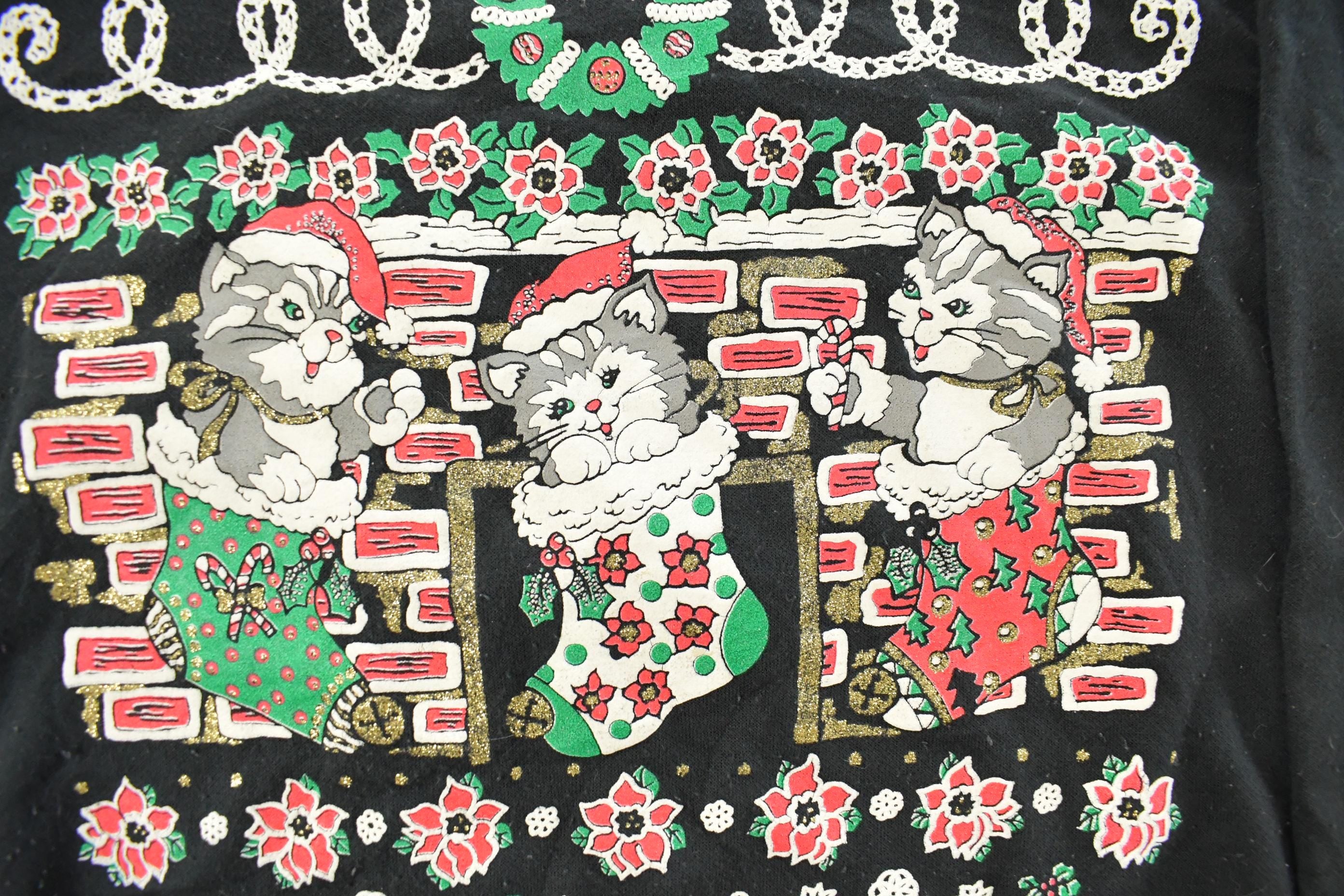 Vintage 1990s Cute Kitty Christmas Crewneck Sweatshirt Women's L