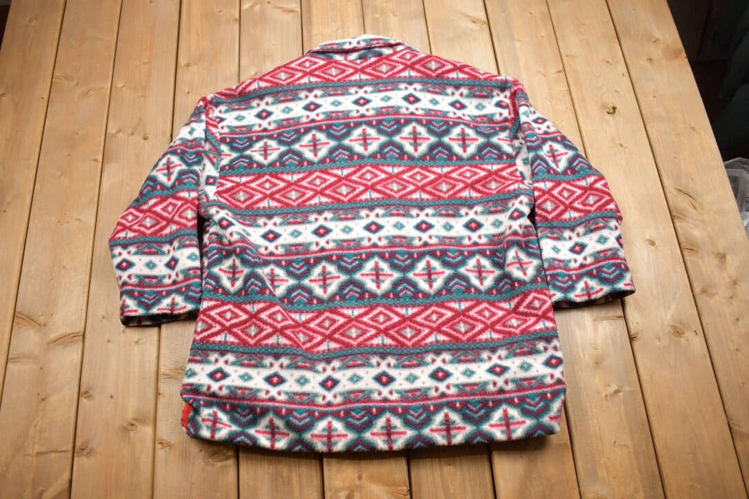 Vintage 1990s Abstract Button Up Fleece Sweater