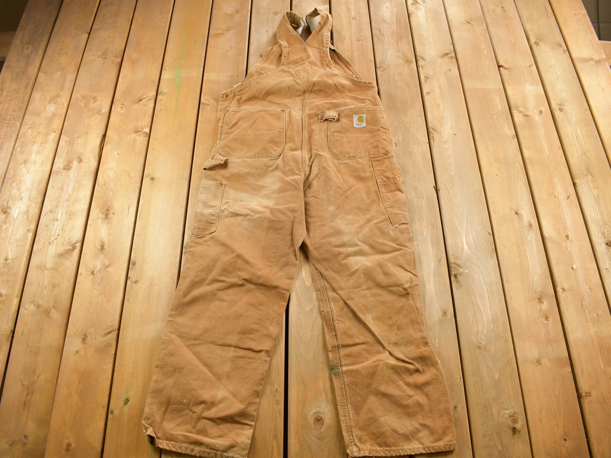 Vintage 1980s Carhartt Beige Canvas Double Knee Overalls Size 40 x 26