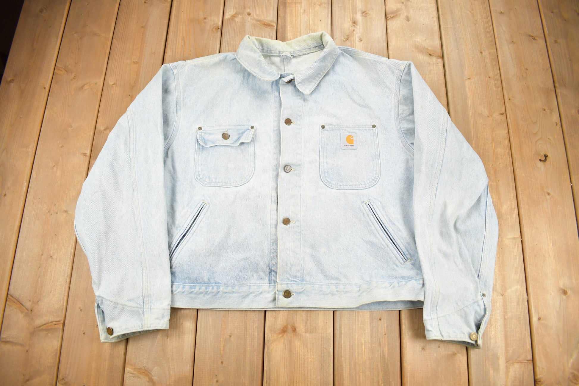 Vintage 1980s Carhartt Detroit Light Wash Denim Jean Jacket