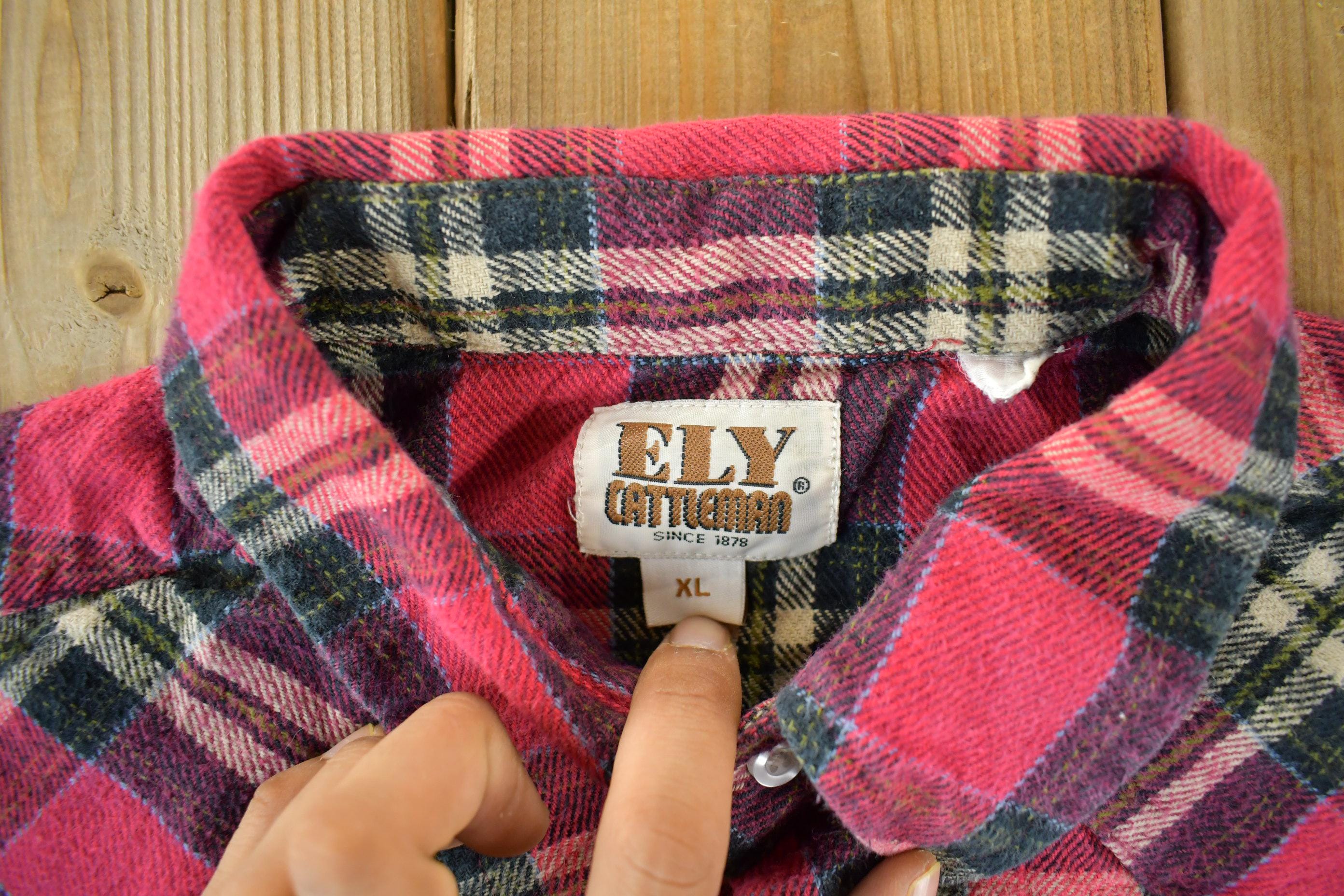 Vintage 1990s Ely Cattleman Western Flannel Pearl Snap Button Up Shirt Men's XL