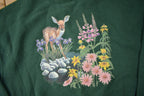 Vintage 1990s Cute Dear & Flowers Graphic Crewneck Sweatshirt Size XL