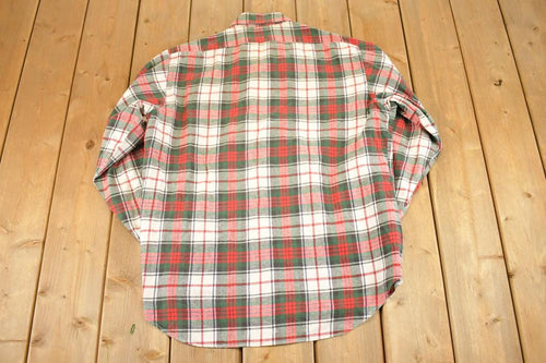 Vintage 1990s Compass Plaid Button Up Shirt Men's M / 90's Rugged Polo