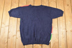 Vintage 1990s Franco Valeri Floral Embroidered Knit Crewneck Sweater Womens L
