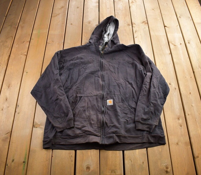 Vintage 1990s Distressed Carhartt Fur Lined Zip Up Hoodie Made In USA Size XL