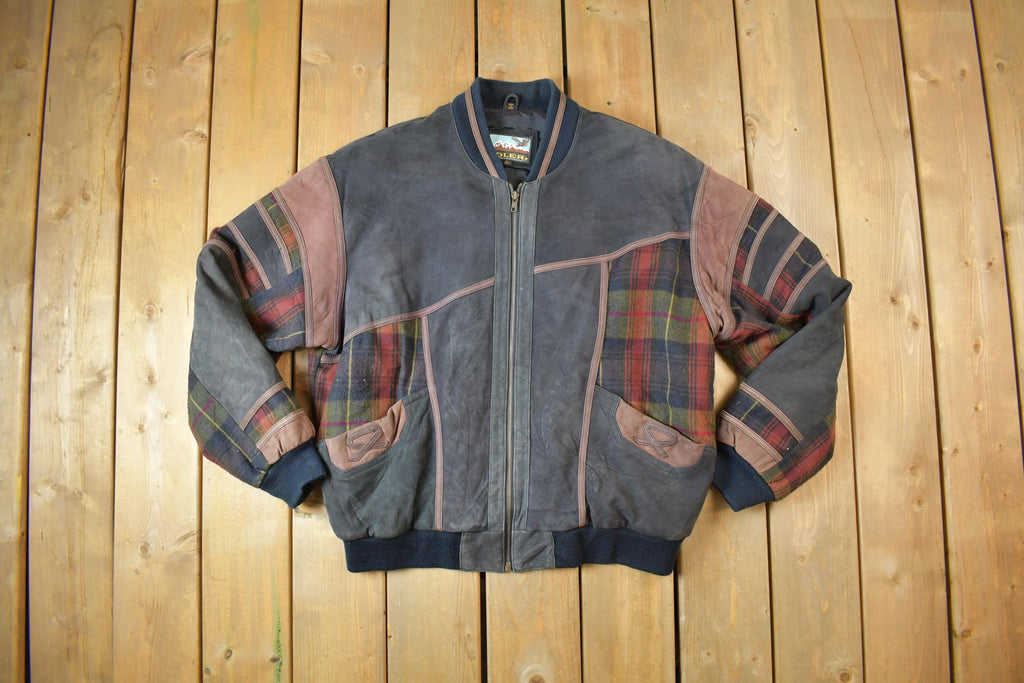 Vintage 1990s Adler Suede Plaid Bomber Jacket