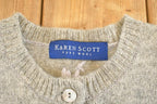 Vintage 1990s Karen Scott Wool Knit Floral Cardigan Sweater Womens L / Abstract Pattern 3D / 90s Knitted Top