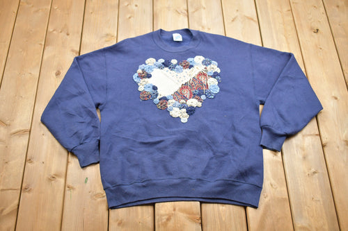Vintage 1990s Heart Theme 3D Graphic Crewneck Sweater / 90s Crewneck / Grandma Sweater / Streetwear / Made In USA / Valentines Day Theme